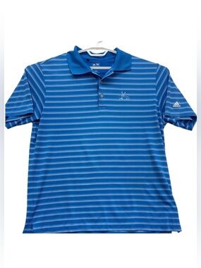Adidas Polo Shirt Mens Lrg Blue Striped Climalite‎ Golf Performance Short Sleeve